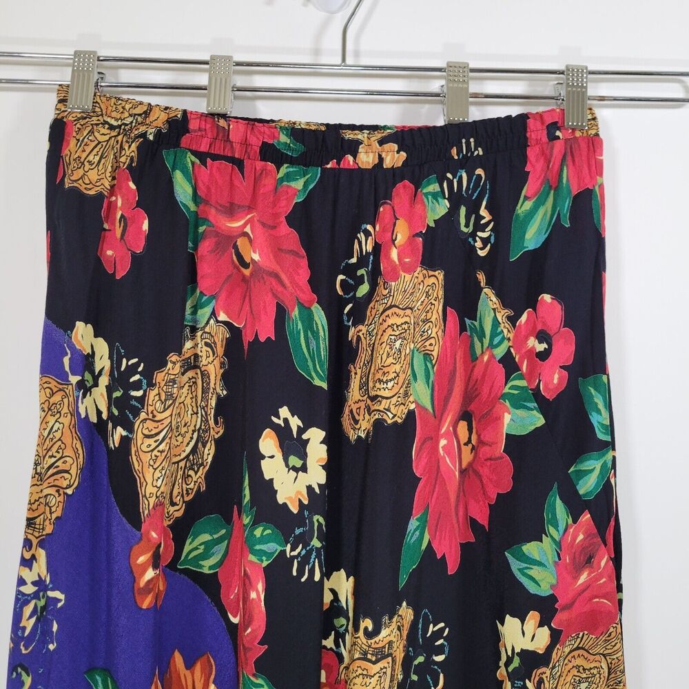 Vtg CAROLE LITTLE Floral Medallion Print Maxi Skirt Size 14 Crepe Pull On 90s XL - Picture 4 of 8